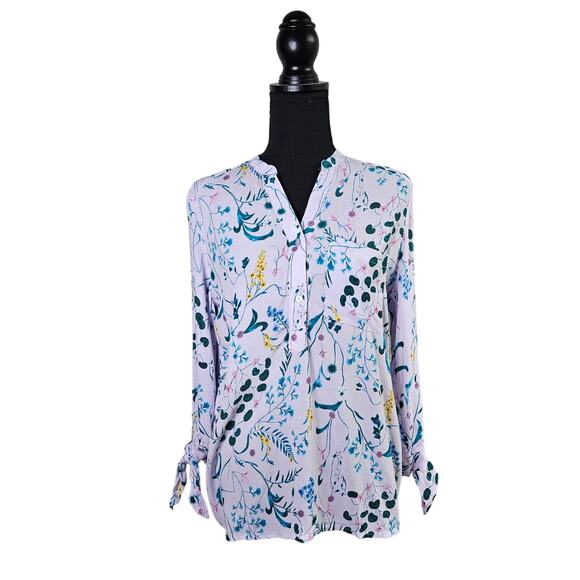 🦃New For The Republic Floral Spring Long Sleeve Blouse V Neck Half Button Small - Picture 2 of 13